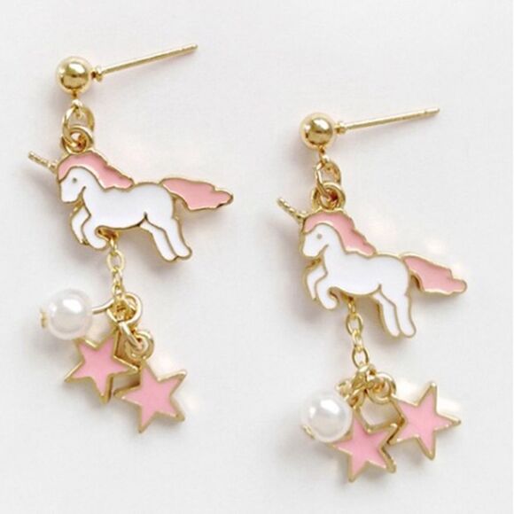 (i1)Pink Unicorn Earrings - Picture 1 of 3